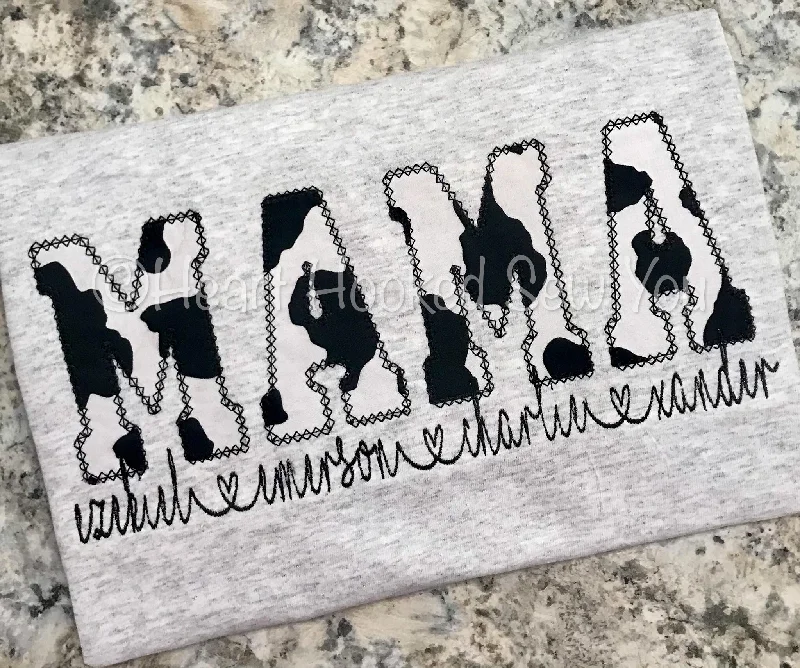 Cow Print Appliqué T-Shirts Asymmetrical Pockets Print