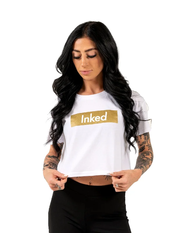 INKED Crop Tee - White w/ Gold