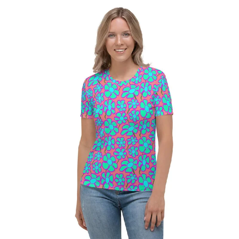 Greenflower Pattern on Pink - AOP Women's T-shirt