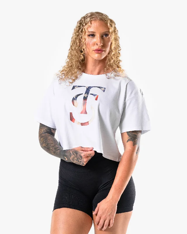 Stars & Stripes Crop Tee - White