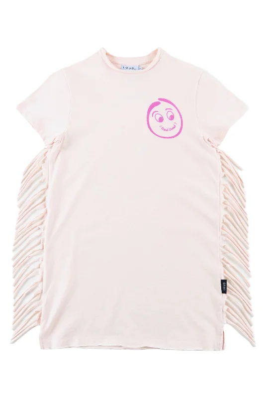 LOUD APPAREL HAWAI SOFT PINK/ ORCHID PRINT FRINGE T-SHIRT DRESS