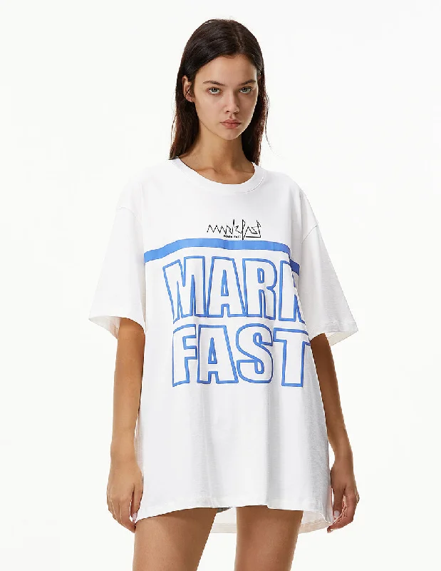 MARK FAST OVERSIZE WHITE T-SHIRT WITH MF LOGO MORTAR PRINT