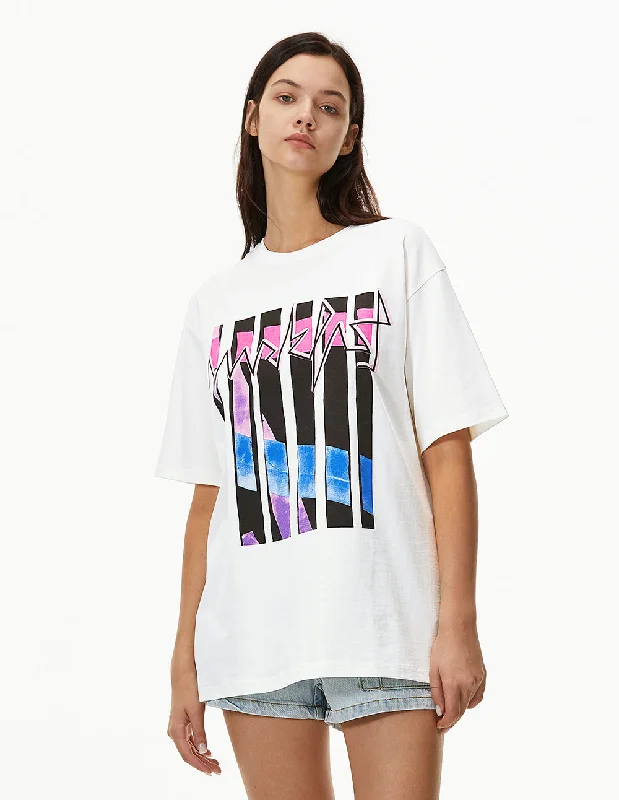 MARK FAST WOMEN OVERSIZED PRINTED WHITE T-SHIRT