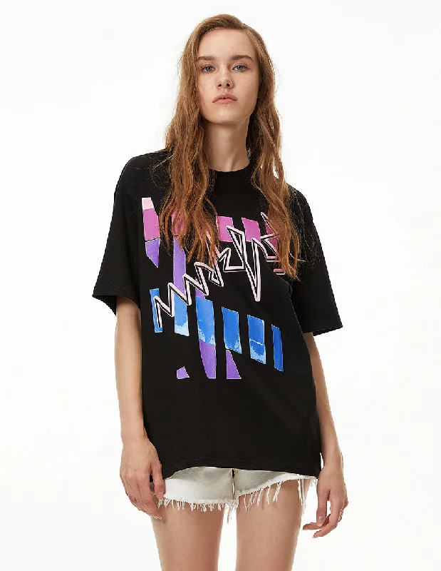 MARK FAST WOMEN OVERSIZED ABSTRACT PRINTED BLACK T-SHIRT