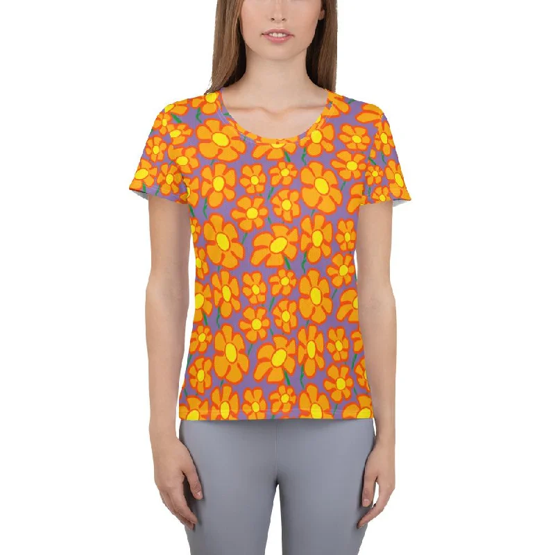 Orangeflower Pattern on Deep Purple - All-Over Print Women's Athletic T-shirt