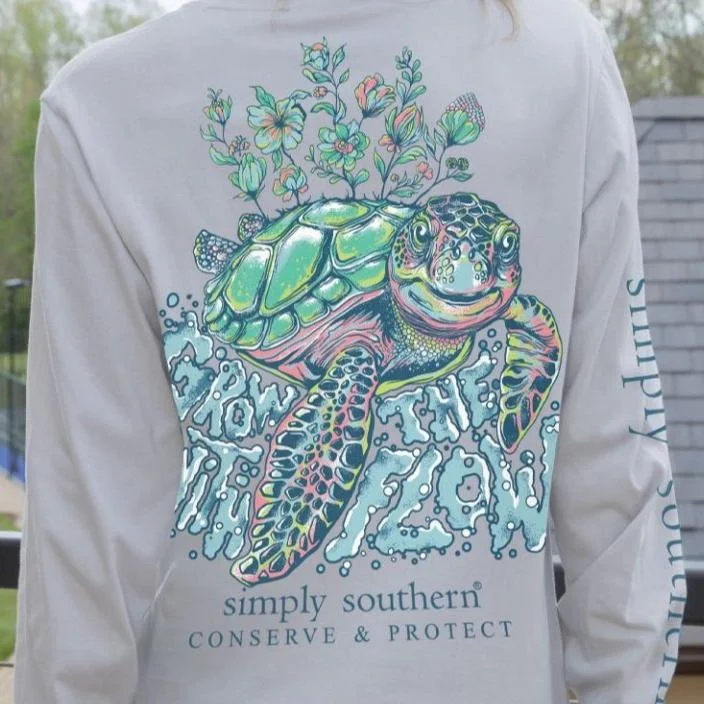 Simply Southern Women's Long Sleeve Turtle Tracking Grow With The Flow T-Shirt