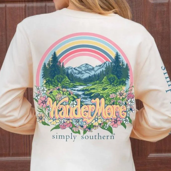 Simply Southern Women's Long Sleeve Wander More Mountain Love T-Shirt