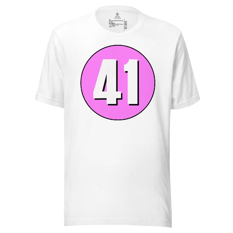 Unisex t-shirt: White on Pink 41