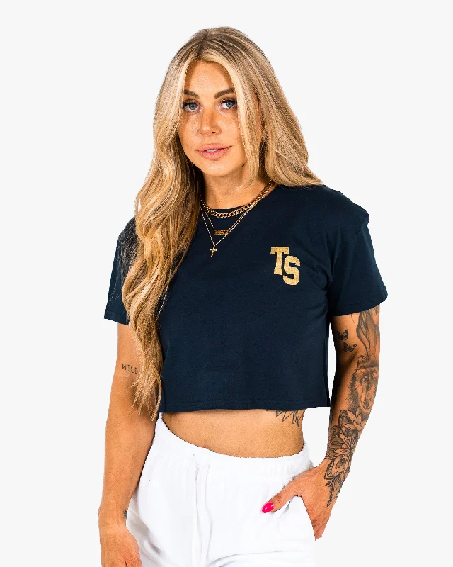 WKND Crop Tee - Navy w/ Gold