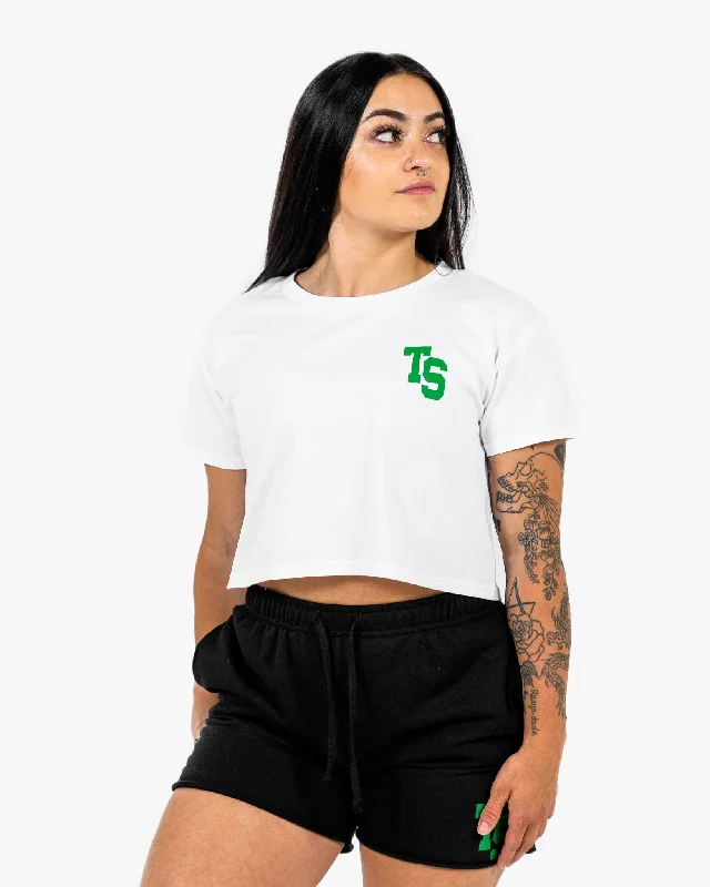 WKND Crop Tee - White w/ Green