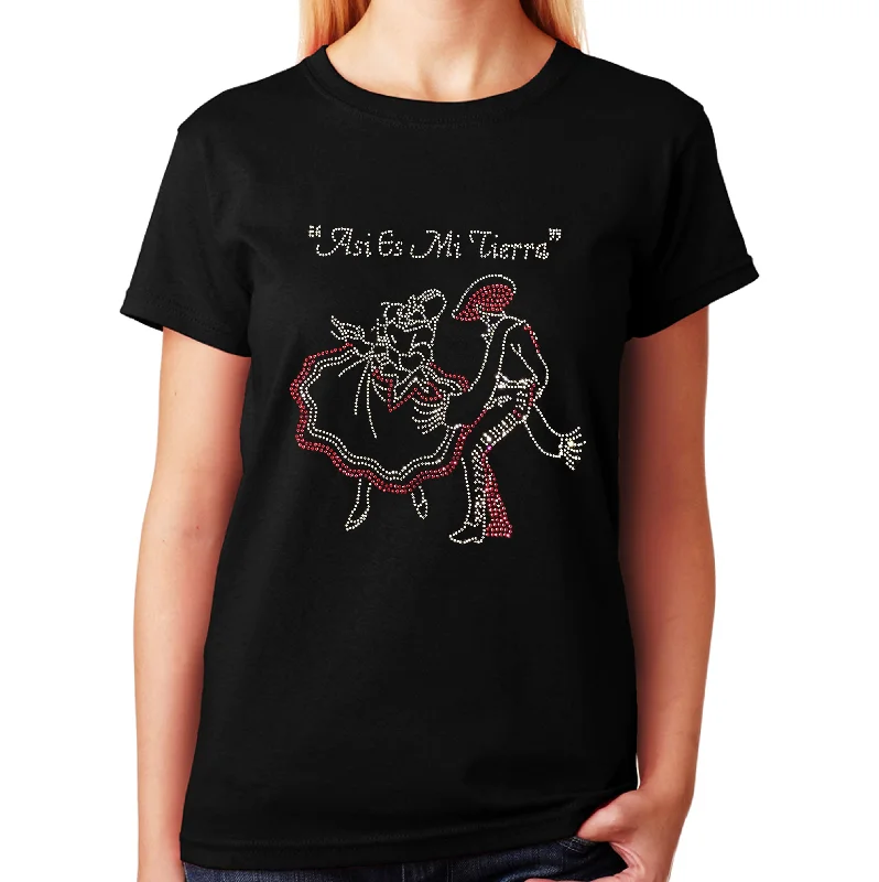 Women's / Unisex T-Shirt with Asi Es Mi Tierra Folklorico in Rhinestones