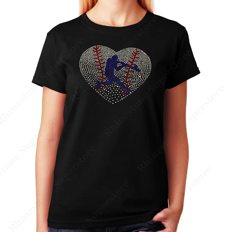 Women's / Unisex T-Shirt with Baseball Heart with Batter in Rhinestones