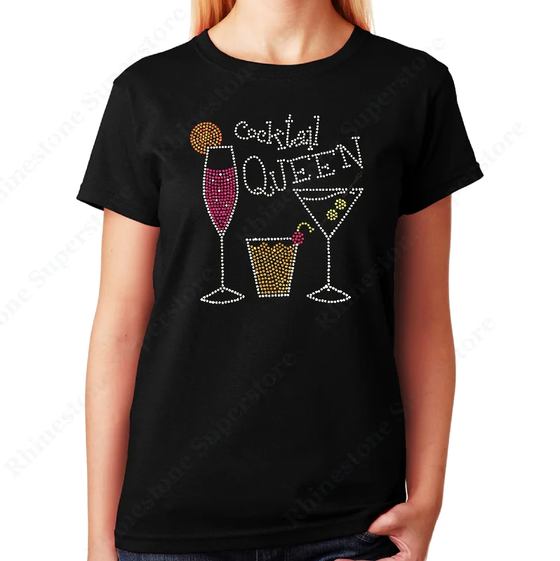 Women's / Unisex T-Shirt with Cocktail Queen in Rhinestones