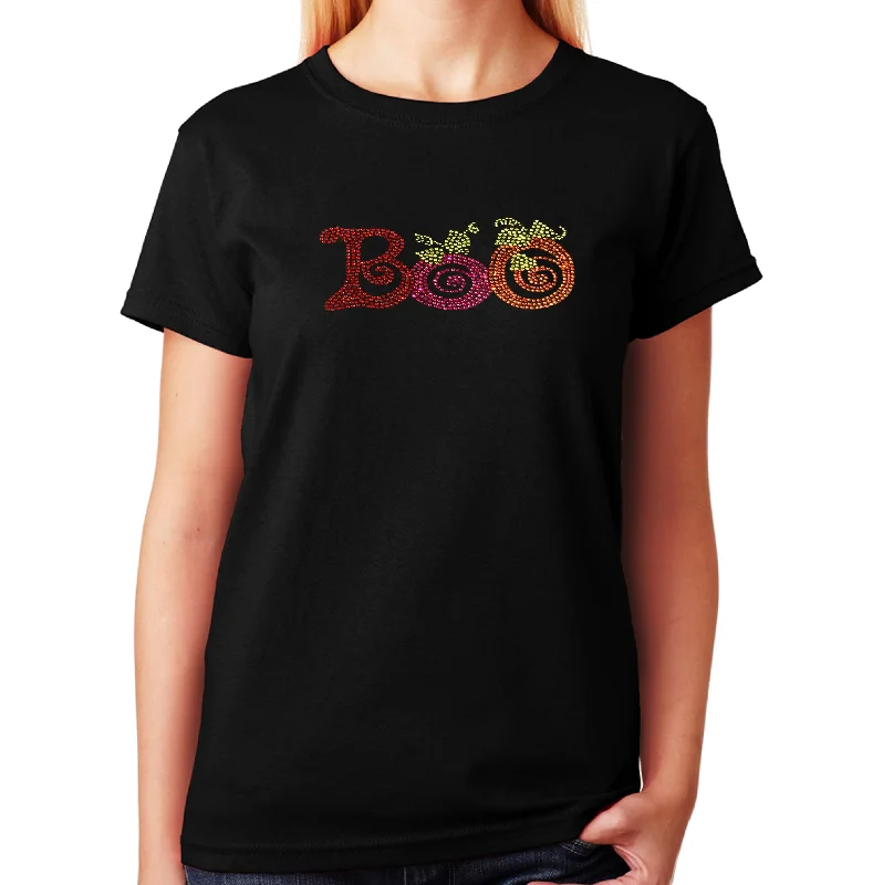 Women's / Unisex T-Shirt with Colorful Halloween Boo in Rhinestones