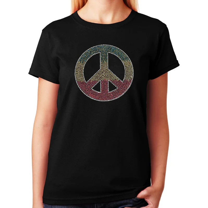 Women's / Unisex T-Shirt with Colorful Peace Sign in Rhinestones