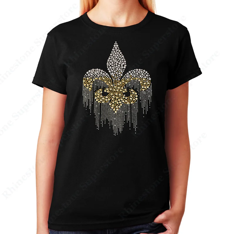 Women's / Unisex T-Shirt with Fluer de Lis Dripping in Silver and Gold Rhinestuds