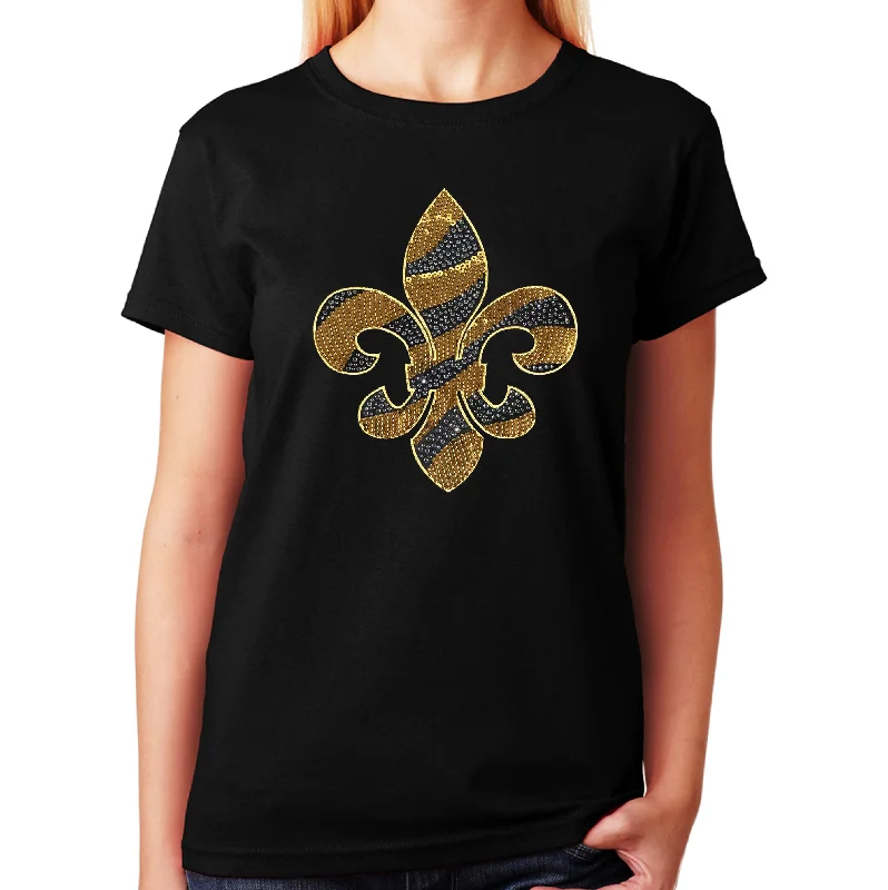 Women's / Unisex T-Shirt with Gold Sequins and Rhinestones Fleur de Lis