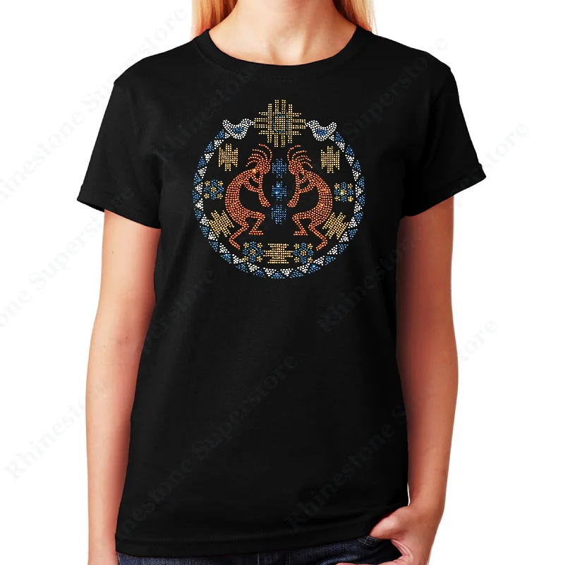 Women's / Unisex T-Shirt with Kokopelli Southwestern Design in Rhinestones