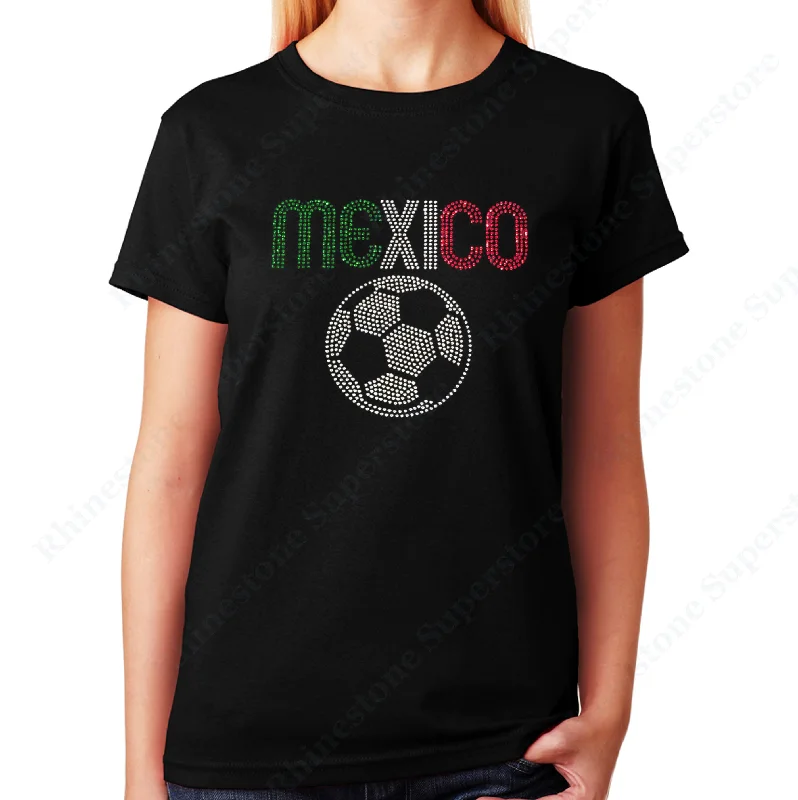 Women's / Unisex T-Shirt with Mexico with Soccer Ball in Rhinestones