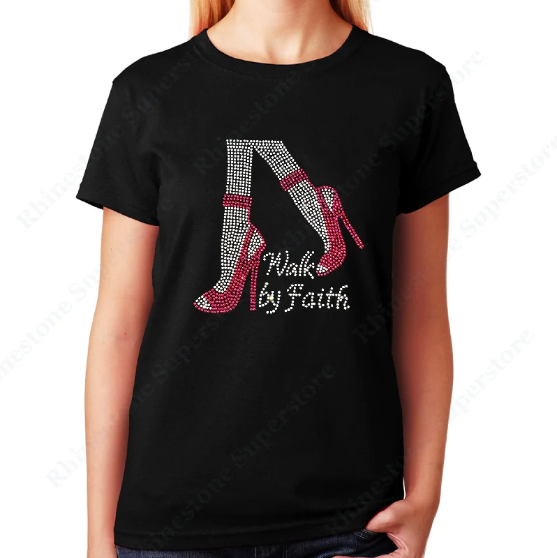 Women's / Unisex T-Shirt with Pink Walk by Faith in Rhinestones