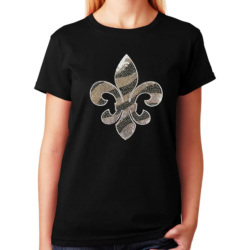 Women's / Unisex T-Shirt with Silver Sequins and Rhinestones Fleur de Lis