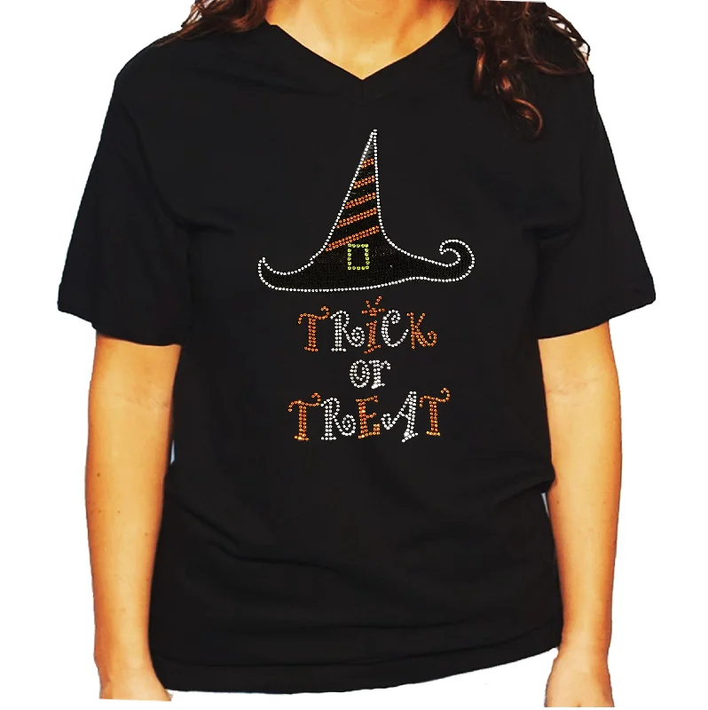 Women's / Unisex T-Shirt with Trick or Treat - Witch Hat Halloween in Rhinestones