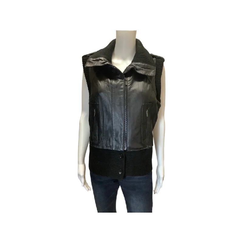 BCBGMAXAZRIA Black Leather Sweater Vest Jacket Size M Satin Jacket Silk Jacket Chiffon Jacket BCBGMAXAZRIA Black Leather Sweater Vest Jacket Size M Satin Jacket Silk Jacket Chiffon Jacket