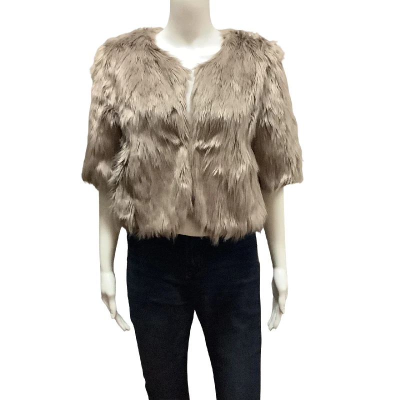 BCBG Maxamara Women's Jacket Tan Faux Fur Size: M Knit Fabric Woven Fabric Fleece Fabric BCBG Maxamara Women's Jacket Tan Faux Fur Size: M Knit Fabric Woven Fabric Fleece Fabric