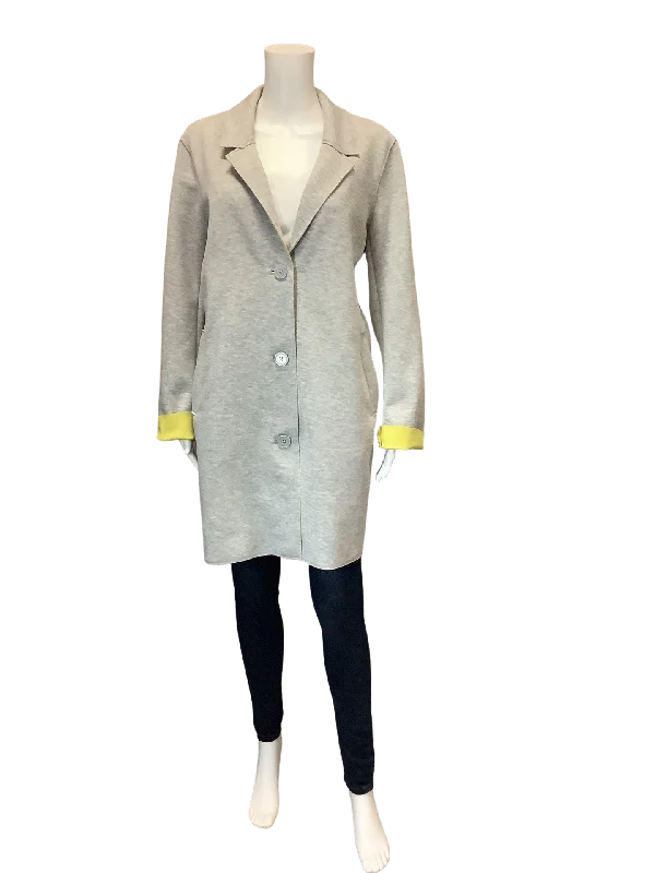 Carolina Belle Womens Jacket Midi Button Up Grey Size: XL Denim Fabric Leather Fabric Suede Fabric Carolina Belle Womens Jacket Midi Button Up Grey Size: XL Denim Fabric Leather Fabric Suede Fabric