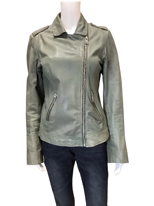Doma Women's Leather Olive Biker Jacket Size: L Trench Coat Raincoat Waterproof Jacket Doma Women's Leather Olive Biker Jacket Size: L Trench Coat Raincoat Waterproof Jacket