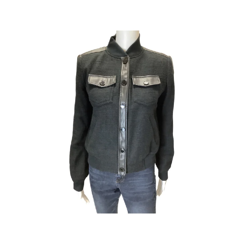 Karl Lagerfeld Black Leather Accent Jacket Size 2 Fleece Jacket Down Jacket Feather Jacket Karl Lagerfeld Black Leather Accent Jacket Size 2 Fleece Jacket Down Jacket Feather Jacket