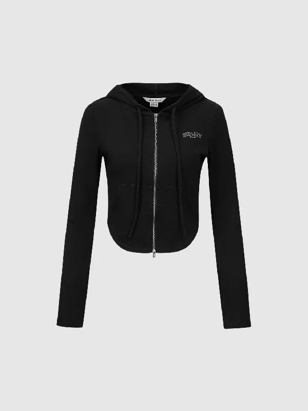 Zipper Front Cropped Hooded Jacket Appliqued Jacket Beaded Jacket Sequined Jacket
