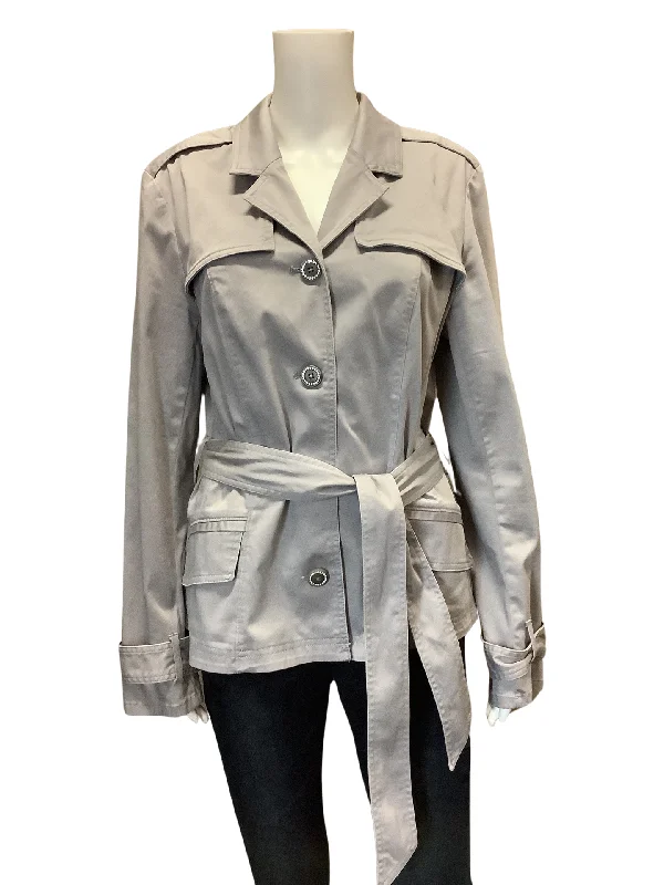 White House Black Market Women's Jacket Grey Belted Size: 12 Ribbed Jacket Pleated Jacket Ruffled Jacket
