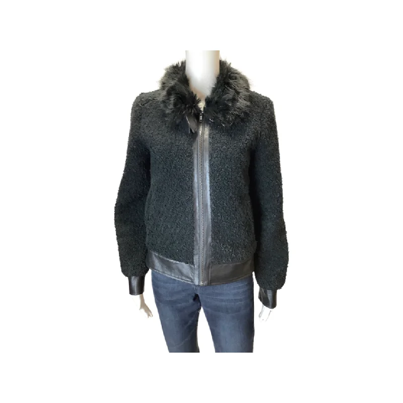William Rast Black Faux Fur Collar Bomber Jacket Size S Boat Neck Shawl Collar Notched Collar William Rast Black Faux Fur Collar Bomber Jacket Size S Boat Neck Shawl Collar Notched Collar