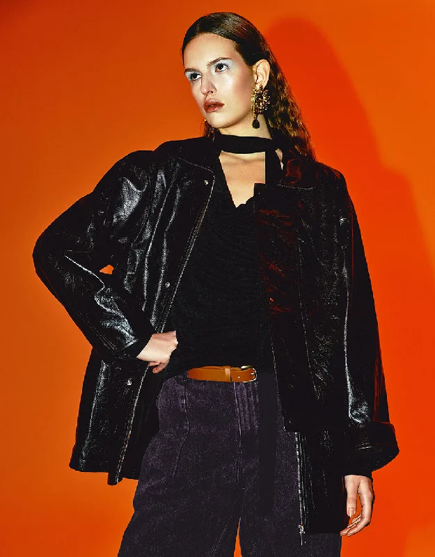 Zipper Front Vegan Leather Loose Jacket Striped Jacket Polka Dot Jacket Floral Jacket Zipper Front Vegan Leather Loose Jacket Striped Jacket Polka Dot Jacket Floral Jacket