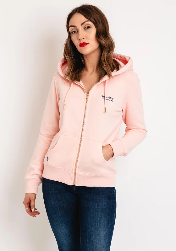 Superdry Womens Essential Logo Zip Up Hooded Jacket, Pale Rose Pink Fleece Jacket Down Jacket Parka Superdry Womens Essential Logo Zip Up Hooded Jacket, Pale Rose Pink Fleece Jacket Down Jacket Parka