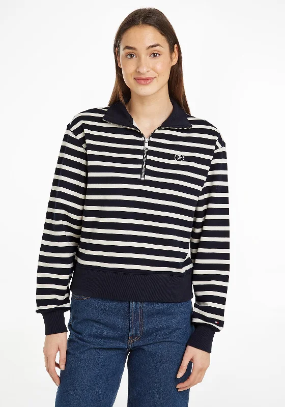 Tommy Hilfiger Womens Breton Stripe Half Zip Jacket, Desert Sky Cotton Fabric Linen Fabric Terry Fabric Tommy Hilfiger Womens Breton Stripe Half Zip Jacket, Desert Sky Cotton Fabric Linen Fabric Terry Fabric