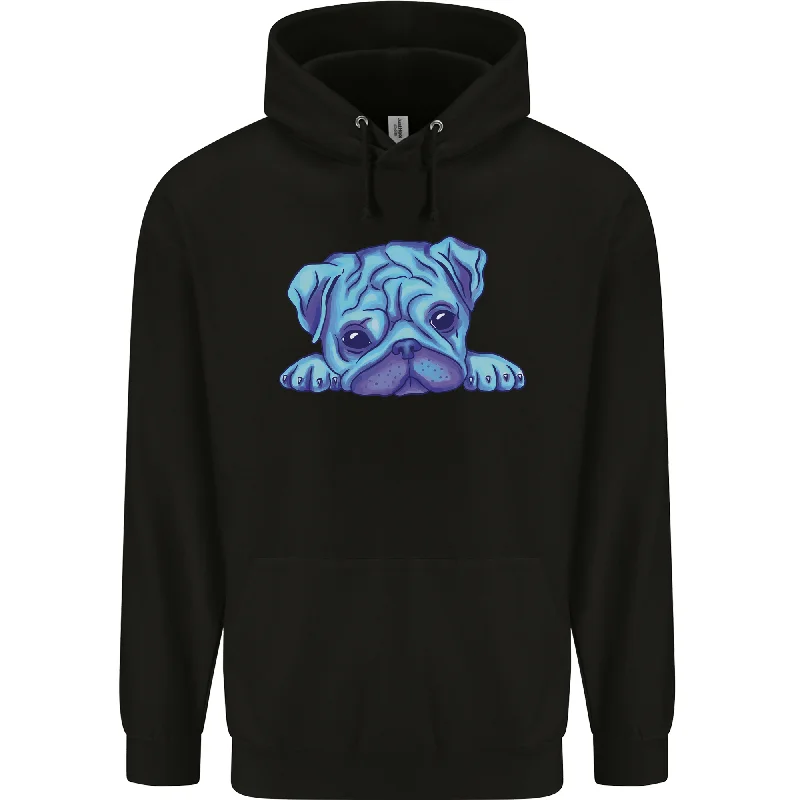A Blue Watercolour Pug Mens 80% Cotton Hoodie Graphic Hoodie Design Print