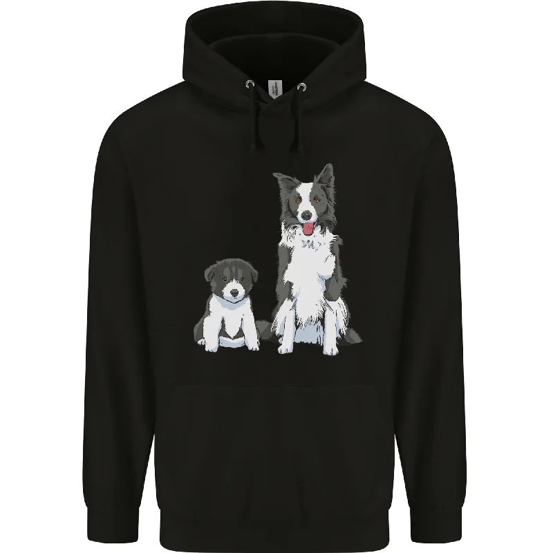 A Border Collie and Puppy Mens 80% Cotton Hoodie Hoodie with Earth Tones Natural Calm