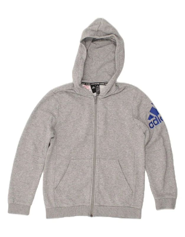 ADIDAS Boys Graphic Zip Hoodie Sweater 11-12 Years Grey Hoodie with Hem Detail Decorative Unique ADIDAS Boys Graphic Zip Hoodie Sweater 11-12 Years Grey Hoodie with Hem Detail Decorative Unique