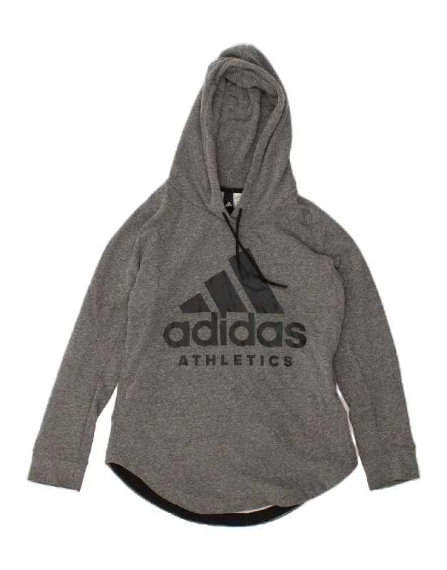 ADIDAS Womens Graphic Hoodie Jumper UK 16/18 Large Grey Cotton Hoodie with Emblem Brand Identity ADIDAS Womens Graphic Hoodie Jumper UK 16/18 Large Grey Cotton Hoodie with Emblem Brand Identity