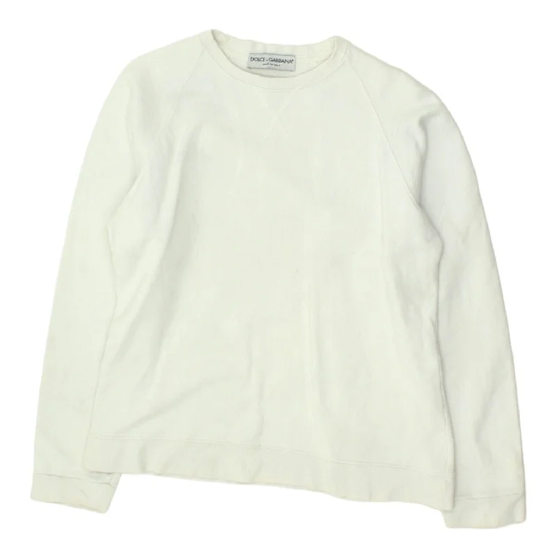 Dolce & Gabbana Mens White Crew Neck Sweatshirt | Vintage Designer High End VTG Hoodie with Color Block Contrast Stylish Dolce & Gabbana Mens White Crew Neck Sweatshirt | Vintage Designer High End VTG Hoodie with Color Block Contrast Stylish