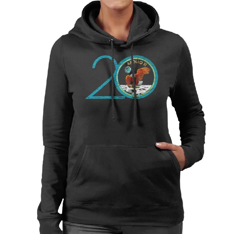 NASA Apollo 11 20th Anniversary Badge Distressed Women's Hooded Sweatshirt Hoodie with Full-Zip Functional Layering NASA Apollo 11 20th Anniversary Badge Distressed Women's Hooded Sweatshirt Hoodie with Full-Zip Functional Layering