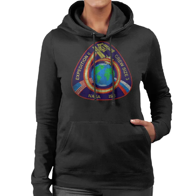 NASA ISS Expedition 6 STS 113 Mission Badge Distressed Women's Hooded Sweatshirt Zip Hoodie Drawstring Kangaroo Pocket NASA ISS Expedition 6 STS 113 Mission Badge Distressed Women's Hooded Sweatshirt Zip Hoodie Drawstring Kangaroo Pocket