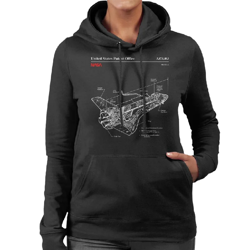NASA Shuttle Structure Blueprint Women's Hooded Sweatshirt Hoodie with Hem Frayed Vintage Worn