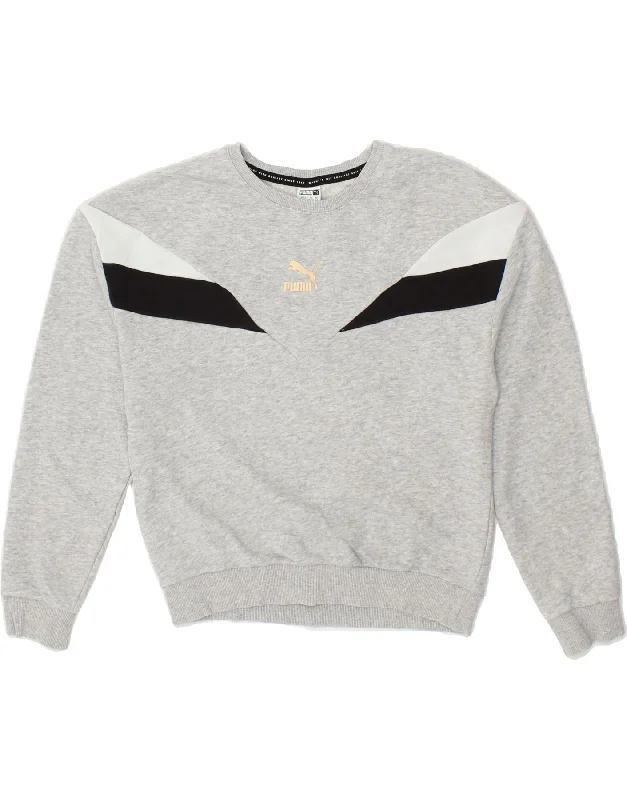 PUMA Girls Sweatshirt Jumper 13-14 Years Grey Cotton Hoodie with Half-Zip Sporty Casual PUMA Girls Sweatshirt Jumper 13-14 Years Grey Cotton Hoodie with Half-Zip Sporty Casual