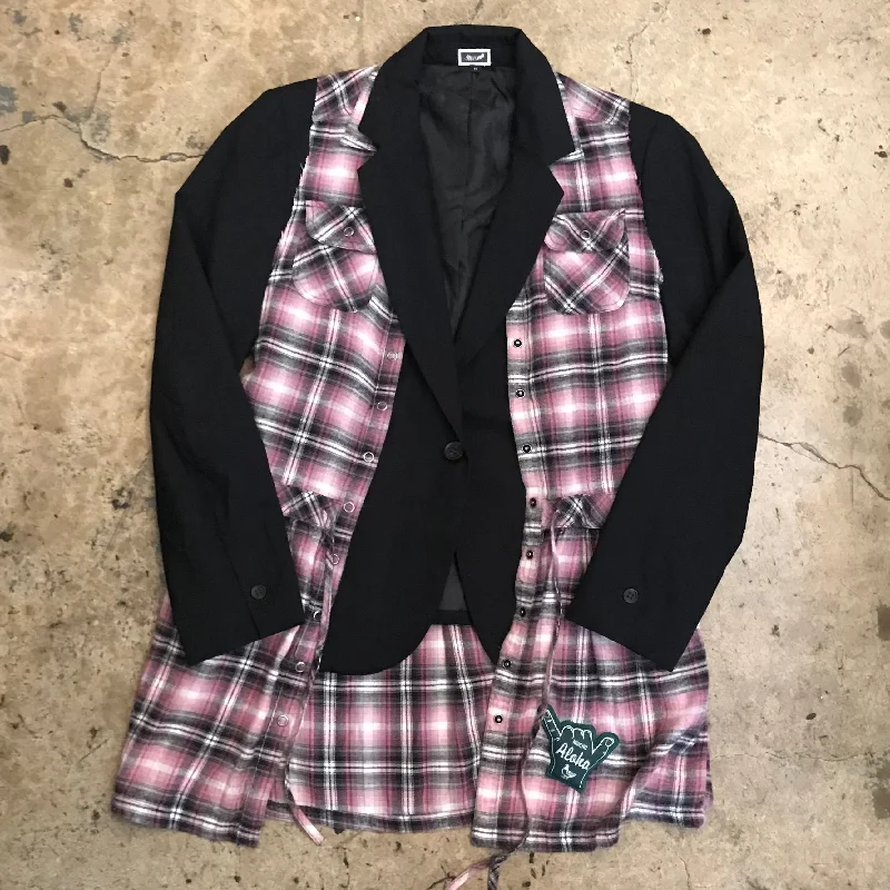 BLACK SUIT JACKET W/ UK PLAID OVERLAY FLANNEL