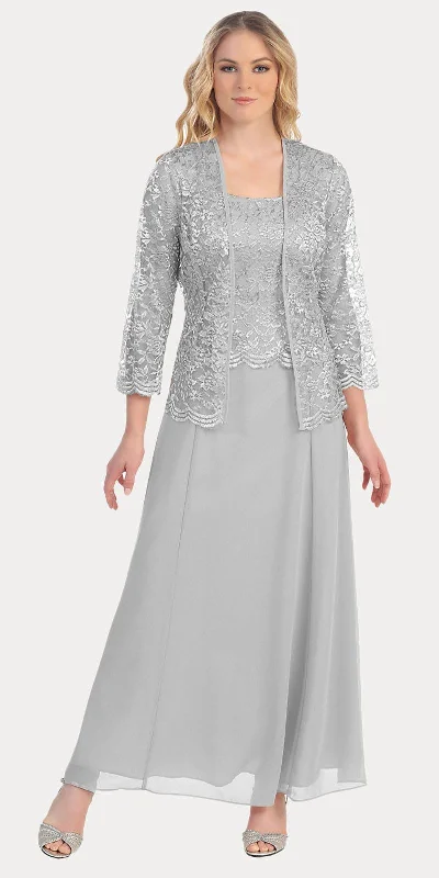 Sally Fashion 8466 Long Chiffon Mother of Groom Dress Lace 3/4 length Sleeve Jacket