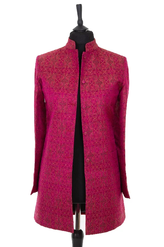 Long Nehru Jacket in Pink Jacquard