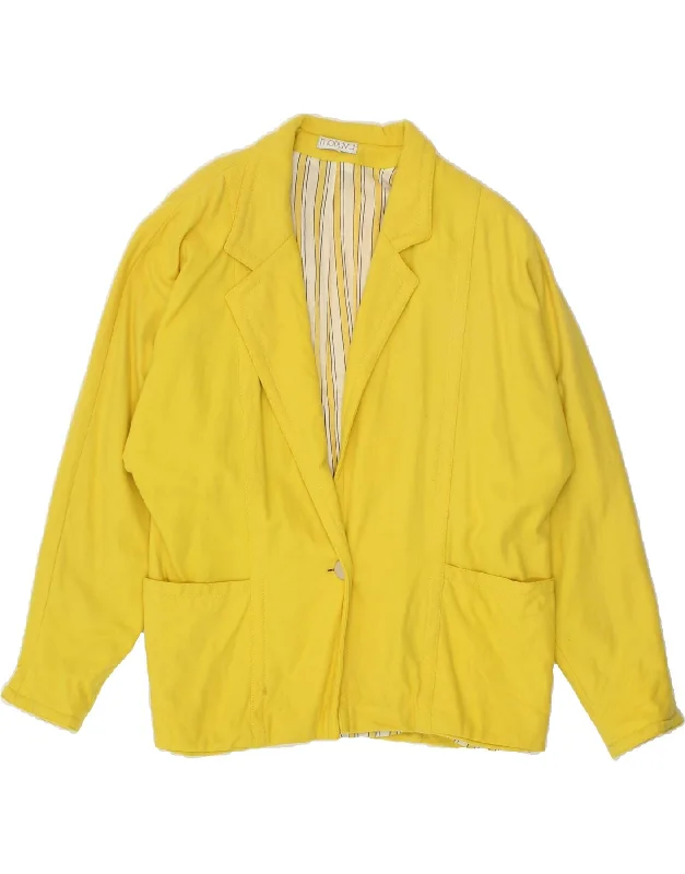 VINTAGE Womens 1 Button Blazer Jacket EU 42 Large Yellow